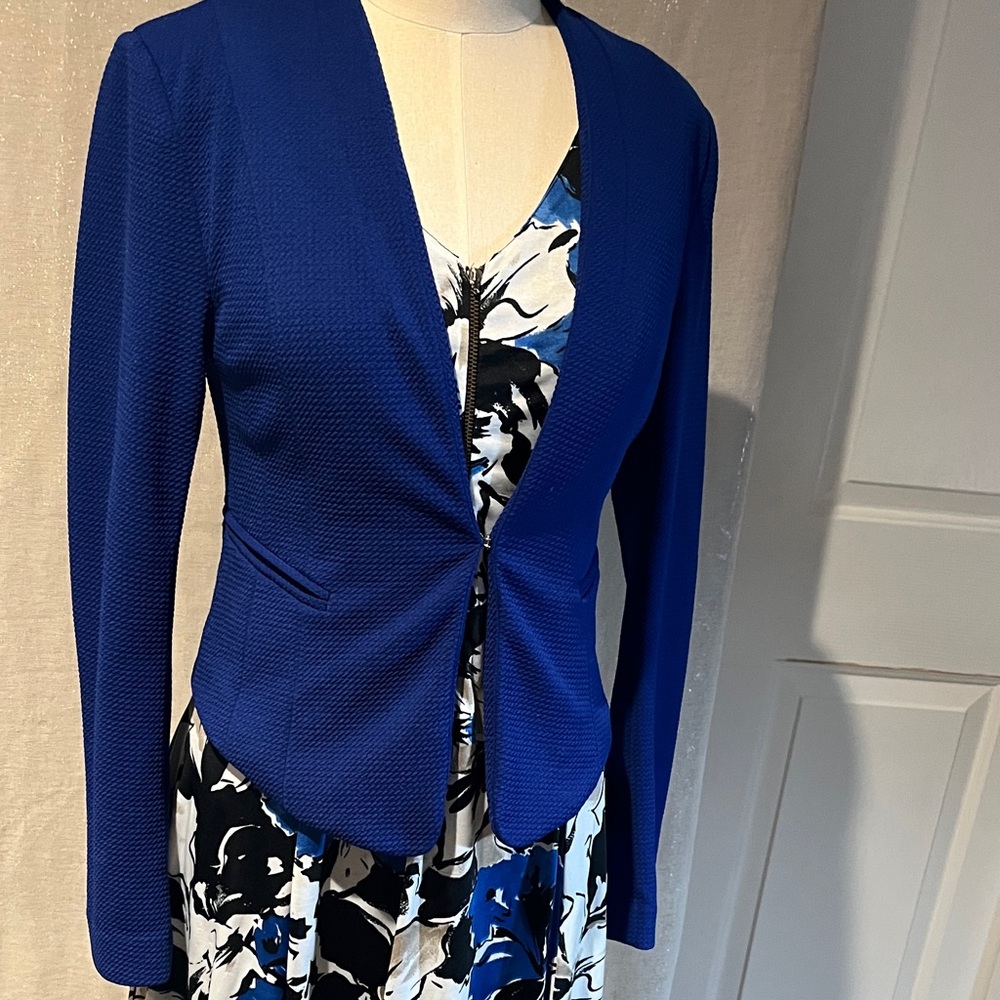 iris Royal Blue Textured Open-Front Blazer